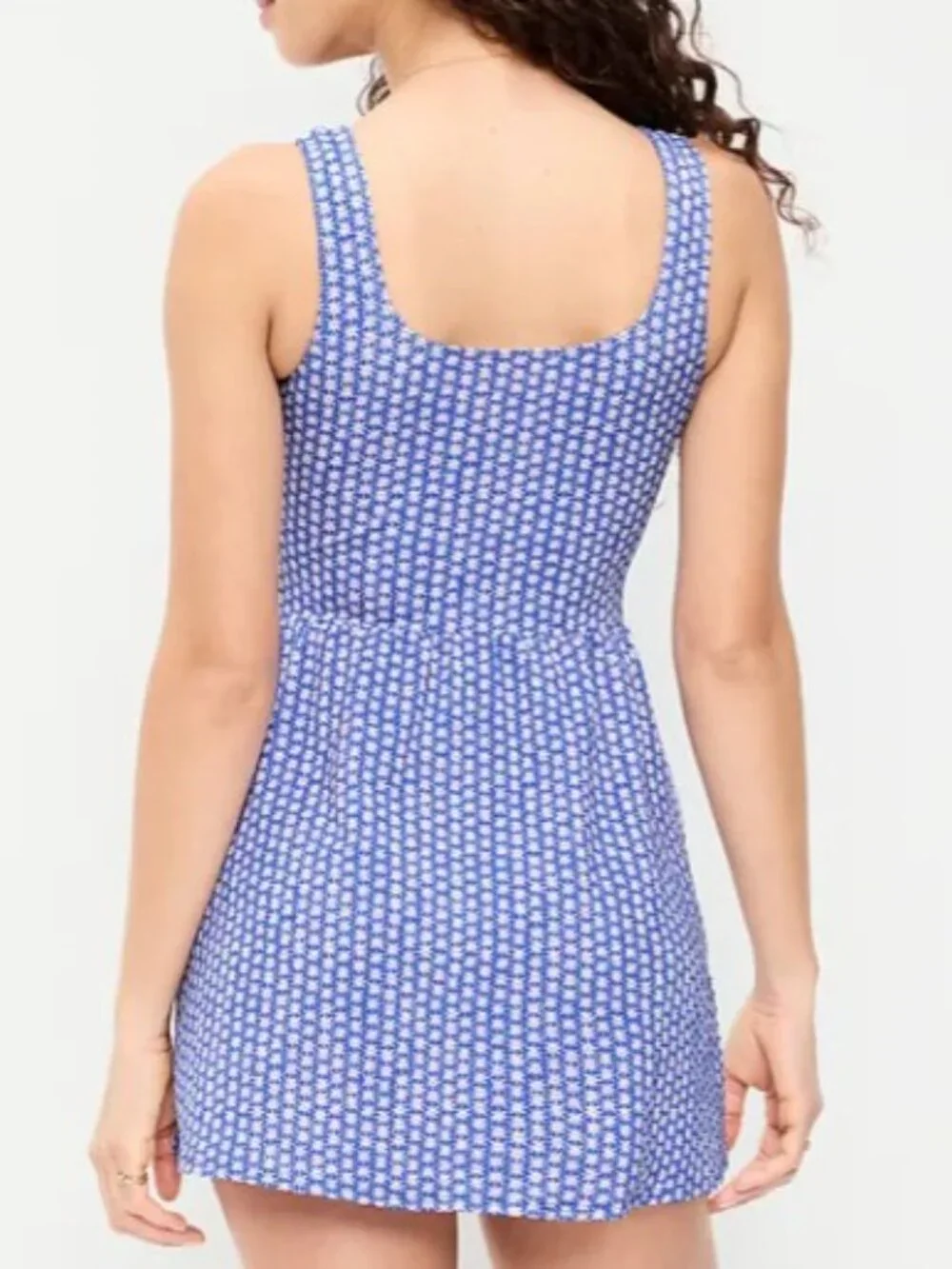 Old Navy Pique Side-Tie Swim Dress Blue Ditsy Floral M - Picture 4 of 7